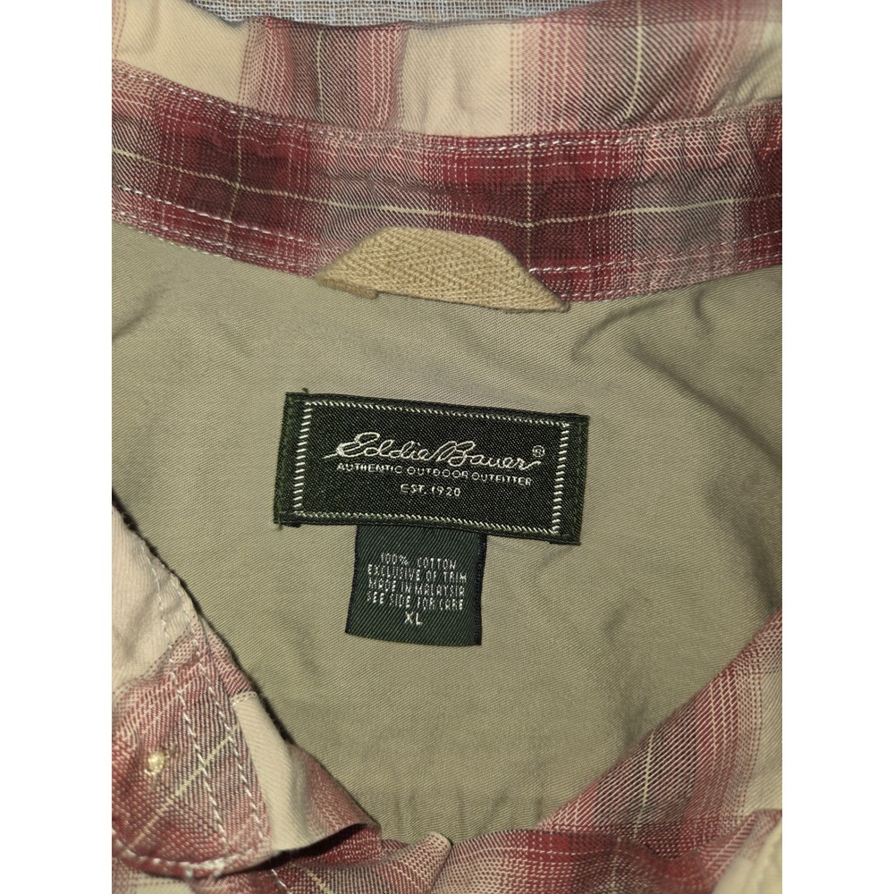 Eddie Bauer Mens XL Red Tan Plaid Cotton Long Sleeve Button Down Outdoor Shirt‎ - Picture 4 of 7